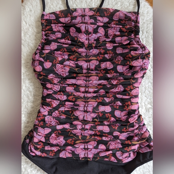 Free People shirred butterfly print bodysuit top xs - Picture 5 of 13